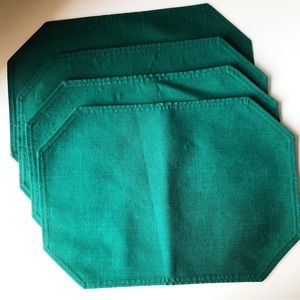 4 Cloth Placemats Vintage Linen Double Sided Forest Green 17” Octagon Shape